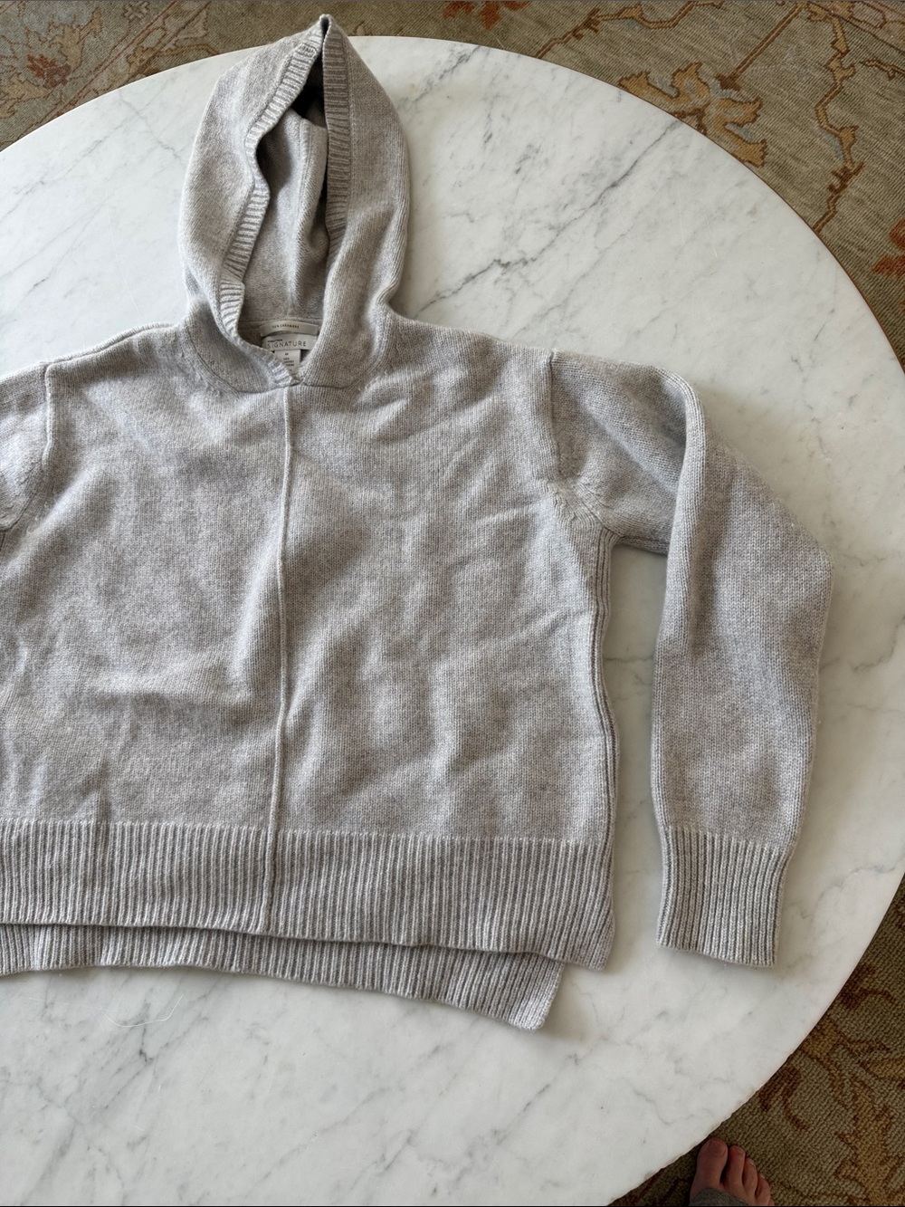 Signature Light Gray Cashmere Hoodie Sweater - Picture 3 of 7